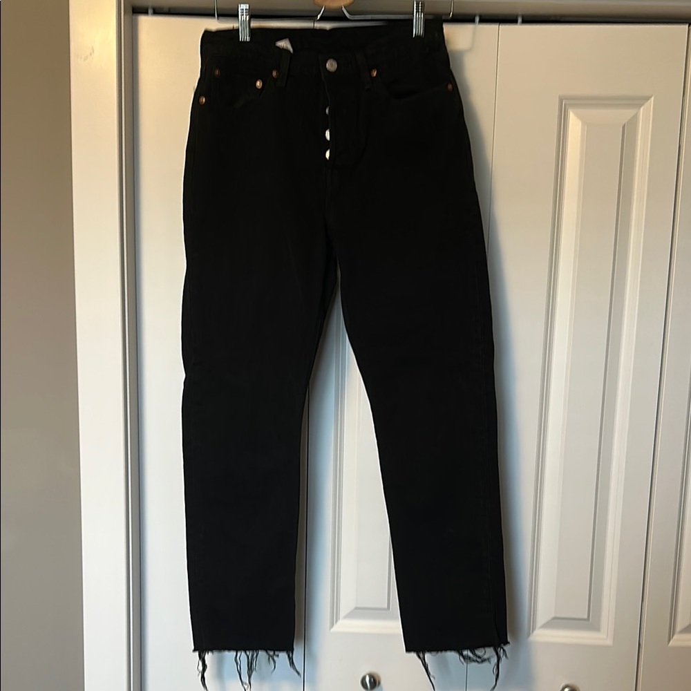 Levi's Black Straight Jeans with Frayed Hem